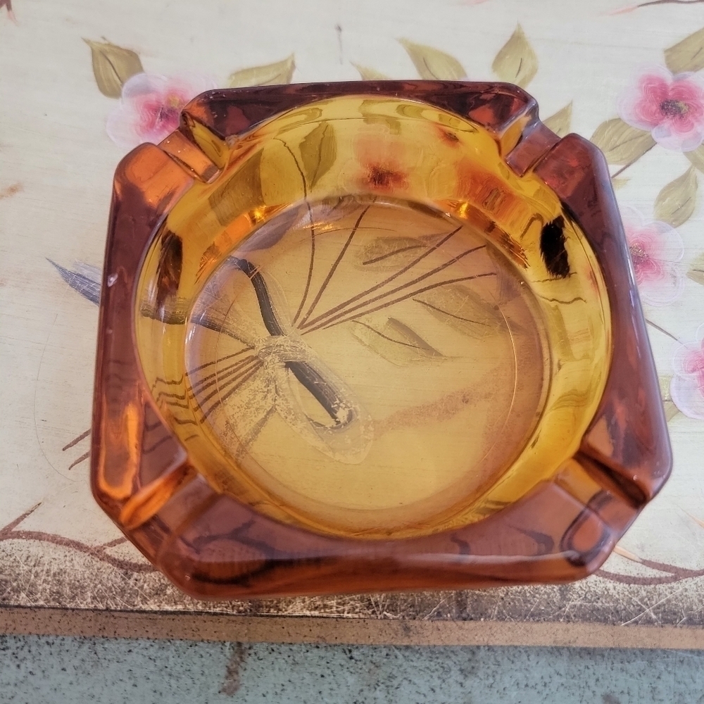 Vintage Amber Glass Ashtray